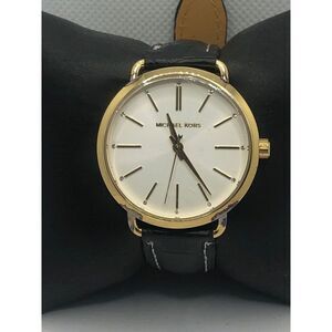 Michael Kors MK2737 Women's Black Leather Analog White Dial Quartz Watch OP421